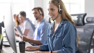 Contact center agents communicating with customers via phone call and trying to meet customer service expectations