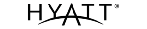 The Hyatt logo features the word HYATT in bold, black letters with a curved line beneath the A and a registered trademark symbol near the top right.
