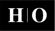White capital letters H and O separated by a vertical line on a black background.