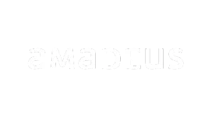 White lowercase text amadeus on a light gray background.